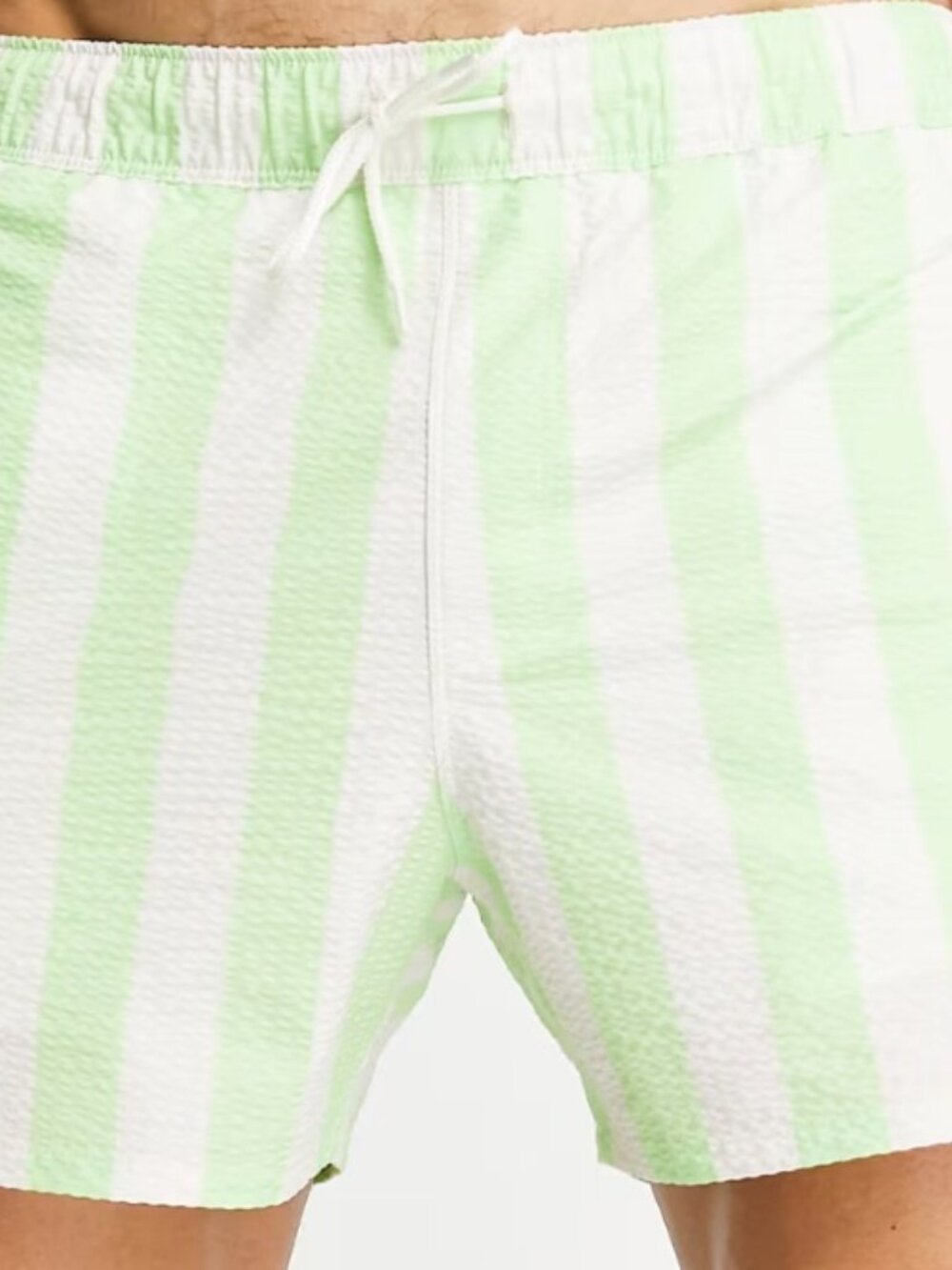 ASOS DESIGN  Light Green & White Striped Seersucker Drawstring Shorts